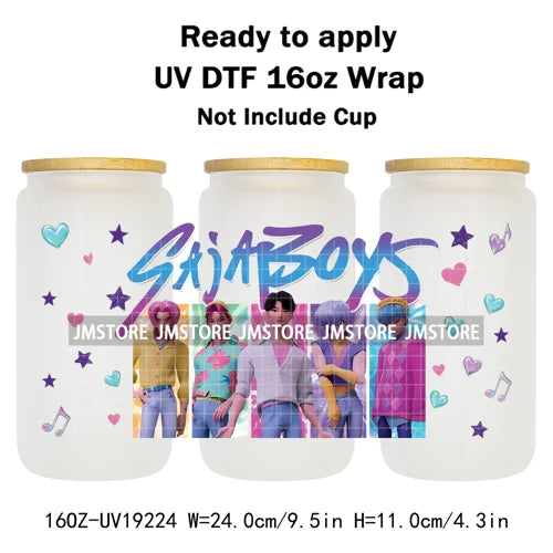 Kpop Saja Boys Bands Demon Hunter UV DTF Wraps Transfer Sticker Selfadhesive Waterproof High Quality For 16OZ Libbey Glass Can