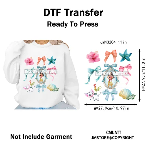 Colorful Girly Coquette Cartoon Princess Family Trip Iron on Washable DTF Heat Transfers Stickers Ready to Press for Clothing