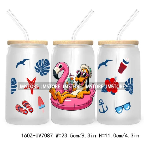 Horror's Summer Vacation 16OZ UV DTF Cup Wrap Transfers Stickers For Libbey Glass Can Cups Tumbler Waterproof Craft Cartoon Girl