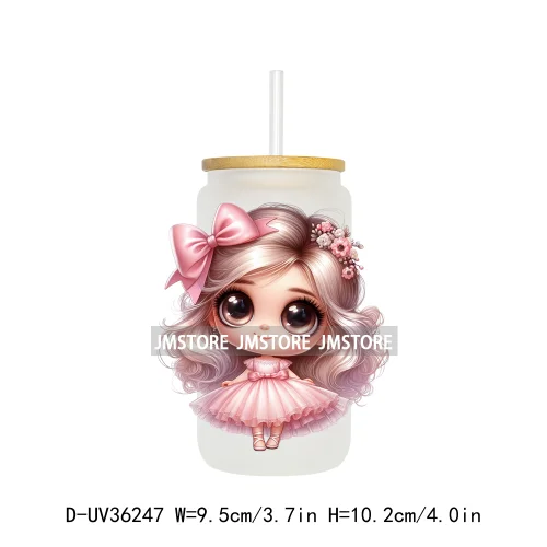 Cute Pink Princess Coquette Bow UV DTF Transfer Stickers Decals Ready To Apply Waterproof For 16OZ Libbey Glass Can Cups Tumbler