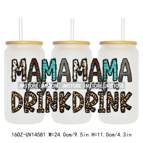 Howdy Western Mama Cowhide UV DTF Wraps Transfer Sticker Selfadhesive Waterproof High Quality For 16OZ Libbey Glass Can Tumbler