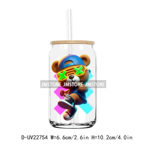 Colorful Neon Teddy Bear Urban Style UV DTF Transfers Stickers Decals For Libbey Cold Cups Mugs Tumbler Waterproof DIY Craft