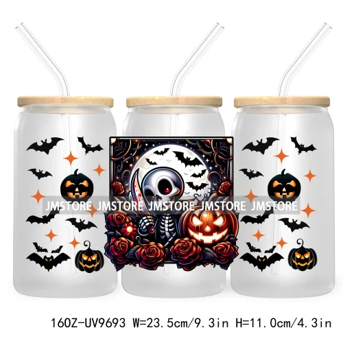 Halloween Spooky Bat Cartoon Character 16OZ UV DTF Cup Wrap Transfer Stickers Custom Labels Waterproof Logo For Libbey Glass Can