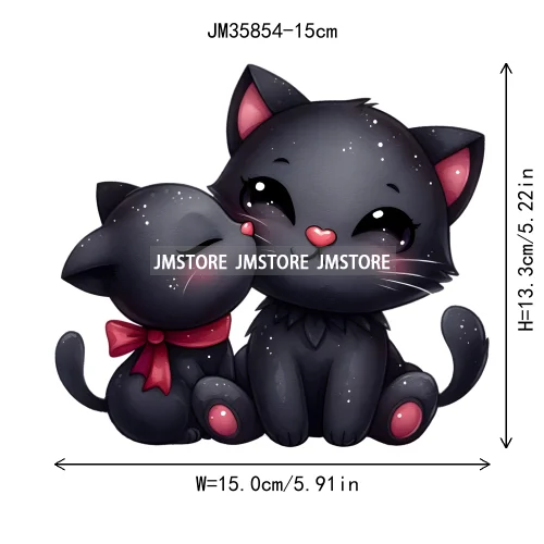 15cm 5.9in Kids Cute Flower Heart Love Valentine Black Cat Iron On Heat Transfer Sticker For Clothes Print Vinyl Washable Decal