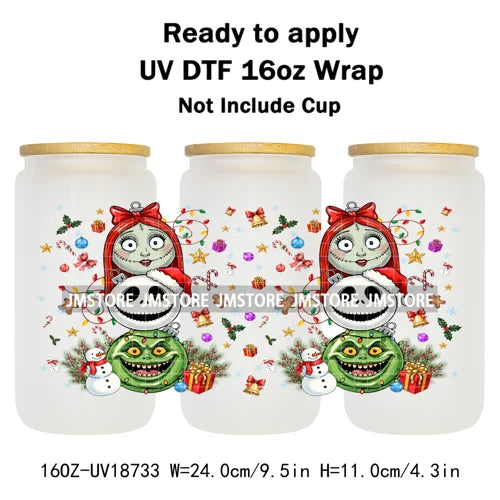 Cartoon Character Snowman Christmas 16OZ UV DTF Cup Wraps Ready To Apply Waterproof Transfer Sticker For Libbey Glass Can Bottle