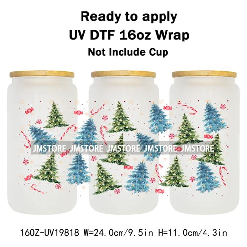 Coquette Christmas Tress Jingle Bells UV DTF Transfer Sticker Cup Tumbler Wrap DIY Labels For 16OZ Libbey Glass Bottle Mug Wraps