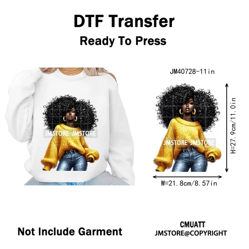 Sassy Curly Afro Women Fashion Hairstyle Urban Melanin Girls Iron on DTF Washable Transfers Stickers Ready to Press for Textile