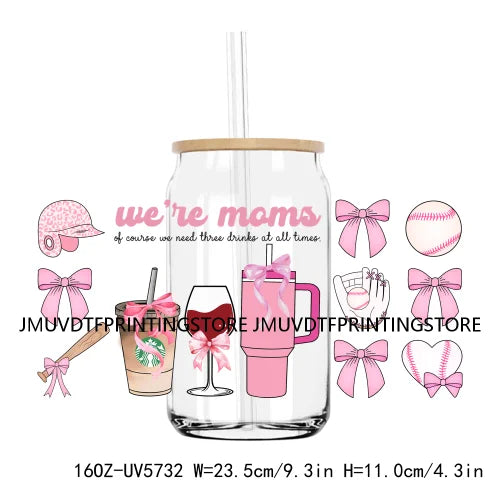 Glitter Boujee Baseball Mama UV DTF Sticker For 16OZ Libbey Glass Cup Can Wrap Transfer Sticker Custom DIY Logo Soccer Sport Mom