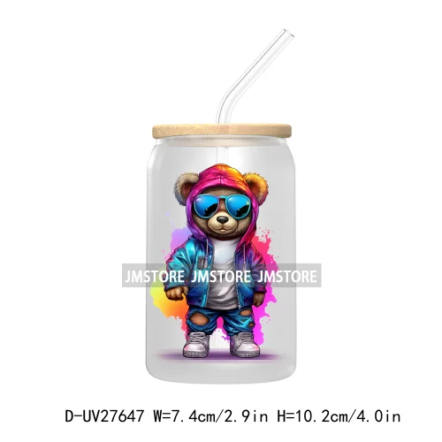 Hip Hop Urban Graffiti Teddy Bear UV DTF Transfer Stickers Decals For Libbey Cold Cups Mugs Tumbler Waterproof Trendy Bears Doll