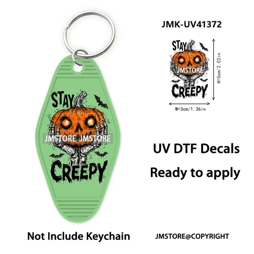 Faux Glitter Halloween Ghost Pumpkin Season UV DTF Motel Keychain Decal Ready To Ship Transfer Stickers Print For Hotel Keychain