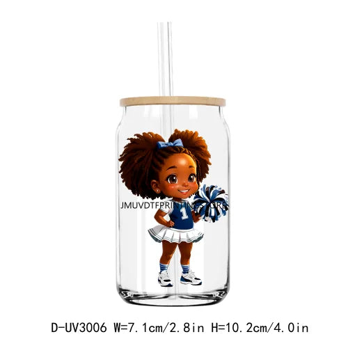 Cheer Leader Afro Black Girls UV DTF Transfers Stickers Decals For Libbey Cold Cups Mugs Tumbler Waterproof DIY Craft