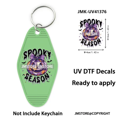 Faux Glitter Halloween Ghost Pumpkin Season UV DTF Motel Keychain Decal Ready To Ship Transfer Stickers Print For Hotel Keychain