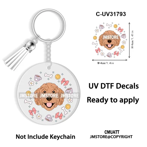 Dog Pet Mom Flower Bow Frame High Quality WaterProof Ready To Apply UV DTF Stickers For Round Circle Acrylic Keychain Keyring