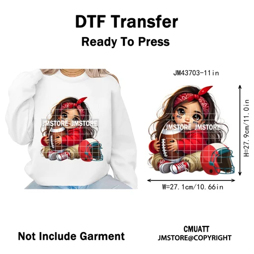 Cute Sporty Fans Chicana Mexican Girls Kids Football Season Iron on Washable DTF Transfers Stickers Ready to Press for Clothing