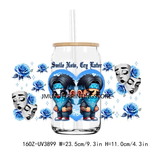 Chicano La Sad Girl Couple 16OZ UV DTF Cup Wrap Transfer Stickers Custom Labels DIY Waterproof Logo For Libbey Glass Can Hearts