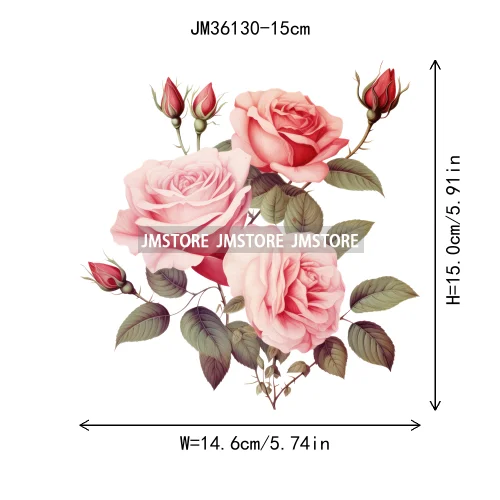 15cm 5.9in Kids Rose Flower Iron On DTF Heat Transfer Stickers For Clothes Printed Vinyl Thermal Applique Washable T-Shirt Decal