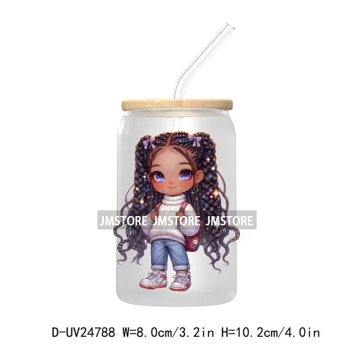 Fashion Chibi Dreadlock Girls UV DTF Transfers Stickers Decals For Libbey Cold Cups Mugs Tumbler Waterproof DIY Craft Black Girl