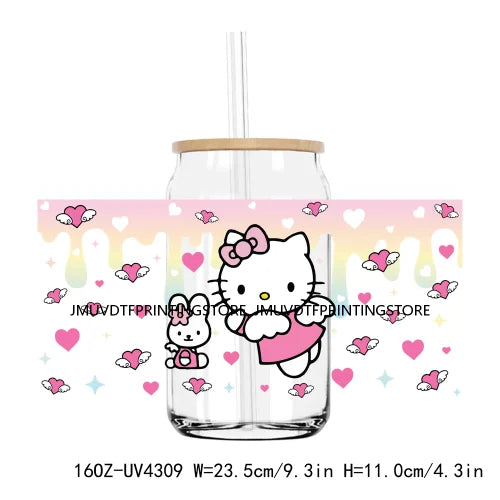 Candy Heart Cartoon Characters Couple UV DTF Sticker For 16OZ Libbey Glass Cup Can Wrap Transfer Sticker Custom Labels DIY Logo