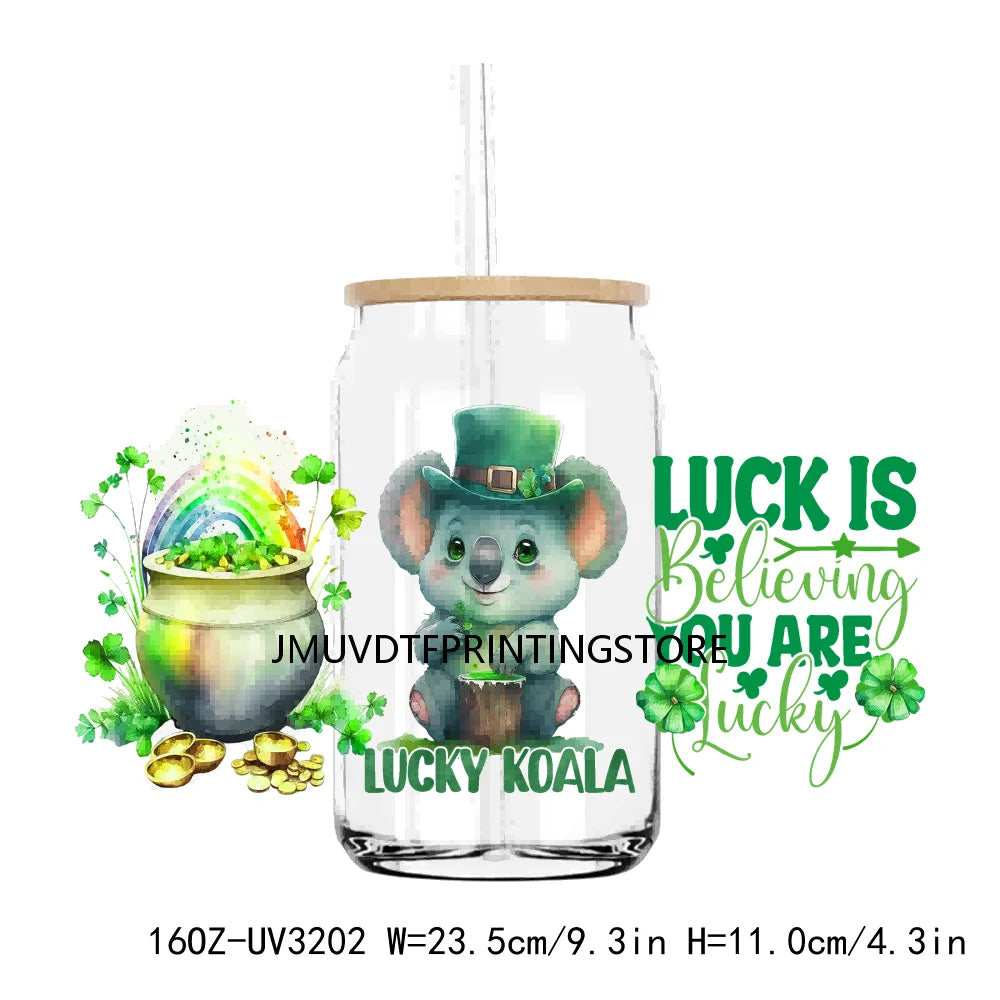 St. Patrick's Day Animals 16OZ UV DTF Cup Wrap Transfers Stickers Custom Labels DIY Waterproof Logo For Libbey Glass Can