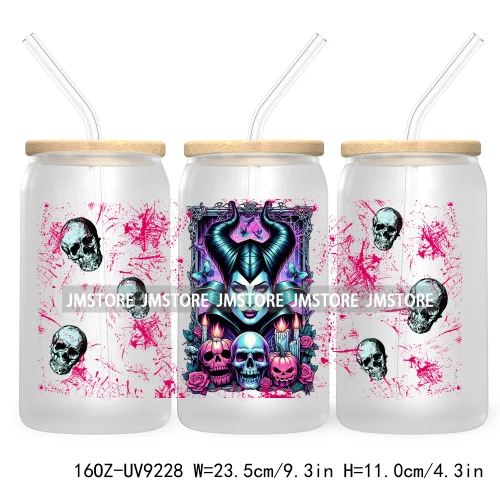 Horror Characters 16OZ UV Cup Wrap DTF Transfer Stickers For Libbey Glass Can Cups Tumbler Waterproof Labels Halloween Skull