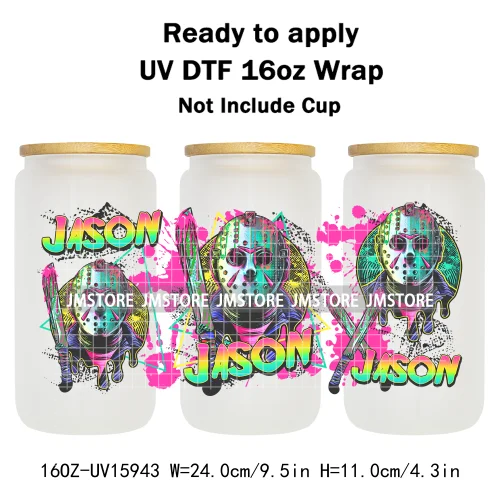 Halloween Horror Characters Scary Movie Killers 16OZ UV DTF Cup Wraps Ready To Apply Transfer Stickers For Libbey Glass Can Mugs