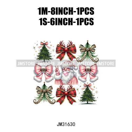 Tis The Season Blowing Bubble Santa Claus Coquette Bow Tree Christmas Iron On DTF Transfers Stickers Ready To Press For Hoodies