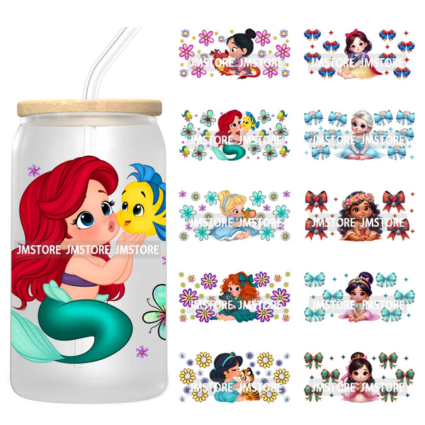 Princess Coquette Bow Flowers 16OZ UV DTF Cup Wraps Ready To Apply Waterproof Transfer Stickers For Libbey Glass Can Tumbler