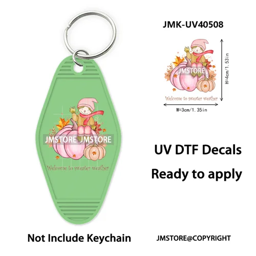 Hello Pumpkin Fall Thanksgiving Gnome UV DTF Motel Keychain Wraps Ready To Apply Waterproof High Quality Hotel Keychain Decals
