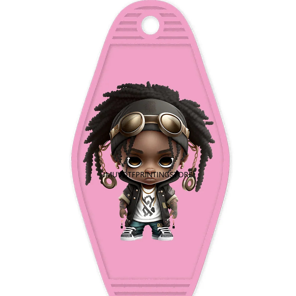 Cool Afro Boy Prince Magic High Quality WaterProof UV DTF Sticker For Motel Hotel Keychain Fashion Black Kids