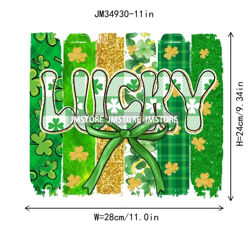 Feeling Lucky Vibes Coquette Shamrock Irish St Patrick's Day Iron On DTF Heat Transfers Stickers Ready To Press For T-shirts Bags