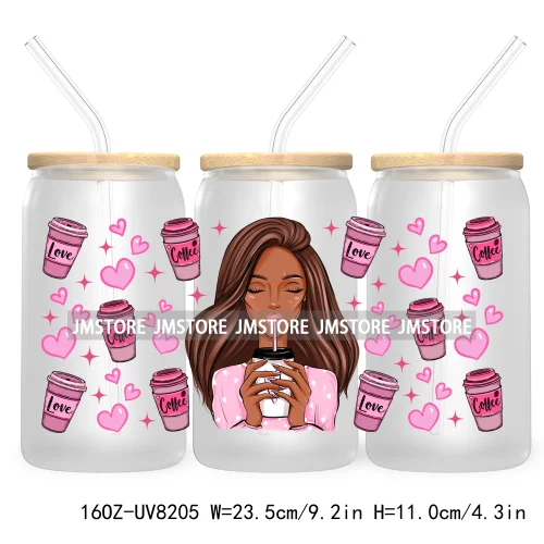 Iced Coffee Girly 16OZ UV DTF Cup Wrap Transfer Stickers Custom Labels Durable Waterproof Logo For Libbey Glass Can Coquette Bow