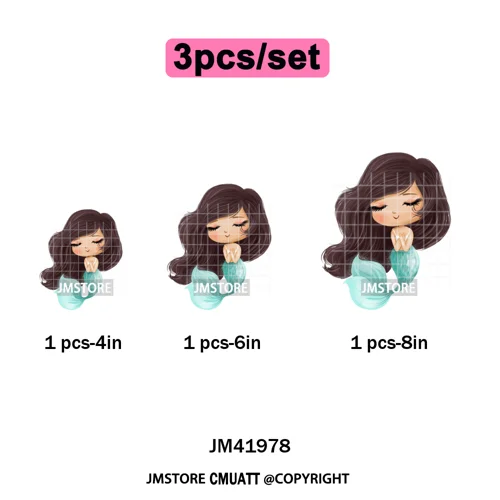 Cute Winter Christmas Girls Baby Mermaid Kids Cartoon Character Iron on DTF Washable Transfers Stickers Ready to Press for Texti