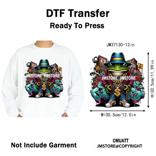 12in Cartoon Graffiti Streetwear Tiger Bunny Animal King Hip Hop Poster Iron on DTF Transfer Stickers Ready to Press for Hoodies