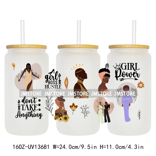Lady Girl Power Black Woman Affirmations UV DTF Wraps Transfer Sticker Waterproof High Quality For 16OZ Libbey Glass Can Tumbler