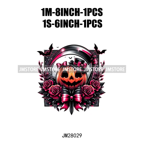 Cute Animals Skull Red Rose Pumpkin Halloween Spooky Vibes Design Logo Iron On DTF Transfer Stickers Ready To Press For Clothing