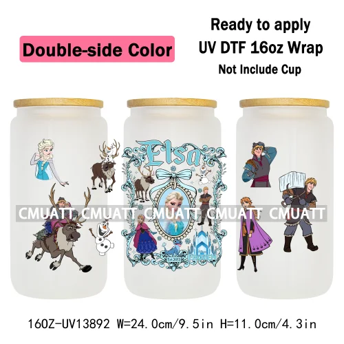 Double Side Color Pretty Princess UV DTF Cup Wrap Wholesale Bulk 16oz Libbey Glass Transfers Stickers Mugs Bottle Free Shipping