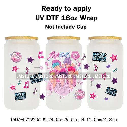 Kpop Saja Boys Bands Demon Hunter UV DTF Wraps Transfer Sticker Selfadhesive Waterproof High Quality For 16OZ Libbey Glass Can