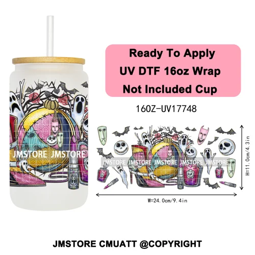 Halloween Cupcake Cartoon Character Ghost 16OZ UV DTF Cup Wraps Ready To Apply Waterproof Transfer Stickers For Libbey Glass Can