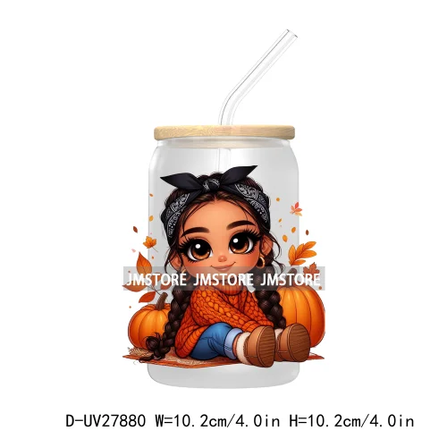 Latina Chibi Autumn Baby Little Girl UV DTF Transfer Stickers Decals For Libbey Cold Cups Mugs Tumbler Fall Vibes Pumpkin Season