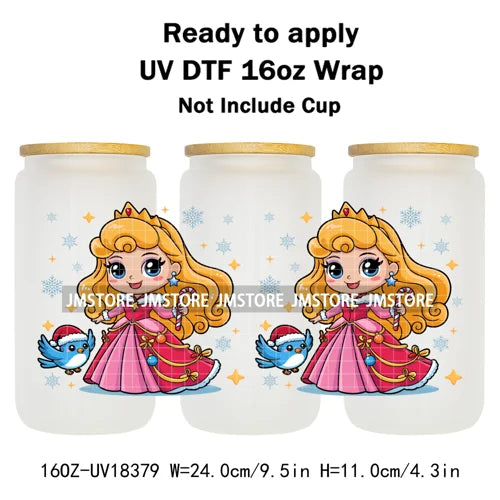 Girly Cartoon Princess Christmas Animals UV DTF Stickers Ready To Apply Cup Wrap Waterproof Logo For Libbey Glass Can Tumbler