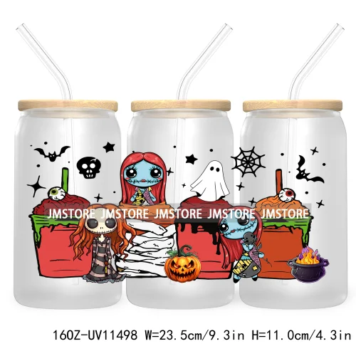 Spooky Cartoon Halloween Pumpkin Ghost 16OZ UV Cup Wrap DTF Transfer Stickers For Libbey Glass Can Cup Tumbler Waterproof Labels