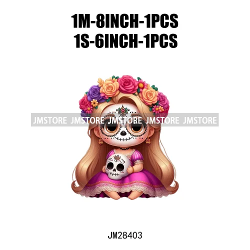 Washable Day Of The Dead La Catrina Dolls Designs Cartoon Princess Hispanic Girly Iron On DTF Transfers Stickers For Hoodies