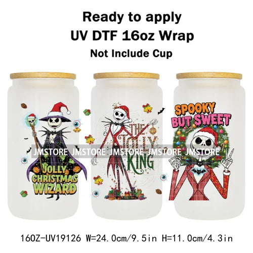 Horror Christmas Nightmare Character UV DTF Wrap Transfer Sticker Selfadhesive Waterproof High Quality For 16OZ Libbey Glass Can