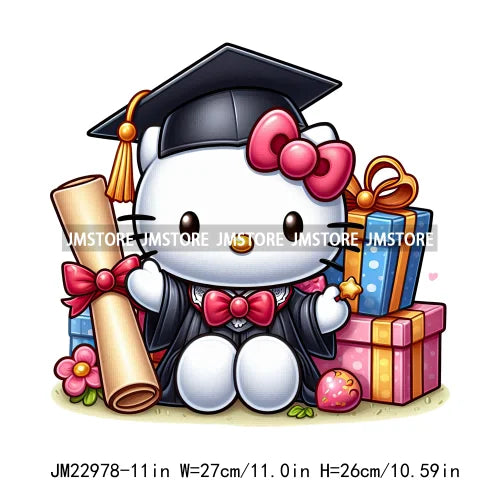 Celebrate Chibi Cartoon Animal Character Senior Graduation DTF Logos Washable Iron On Transfer Stickers For Hoodies