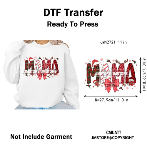 Colorful Christmas Mama Claus Coquette Candy Cane Santa Iron on DTF Washable Transfers Stickers Ready to Press for T-shirts