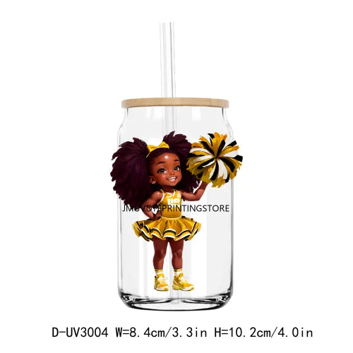 Cheer Leader Afro Black Girls UV DTF Transfers Stickers Decals For Libbey Cold Cups Mugs Tumbler Waterproof DIY Craft