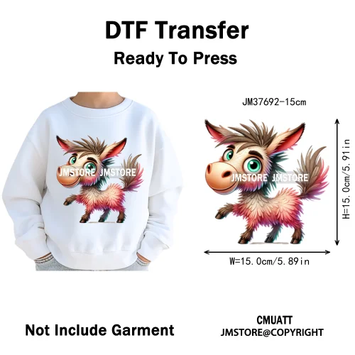 15cm 5.9in Kid Cute Silly Baby Pet Animal Iron On DTF Heat Transfer Sticker For Clothes Vinyl Thermal Washable T-Shirts Decals