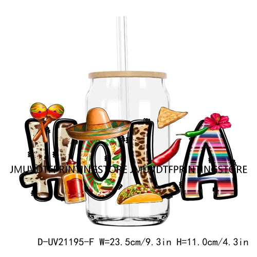 Mexican Mama Cowhide Western UV DTF Sticker For 16OZ Libbey Glass Cup Can Wrap Transfer Sticker Custom DIY Logo Fiesta Tacos