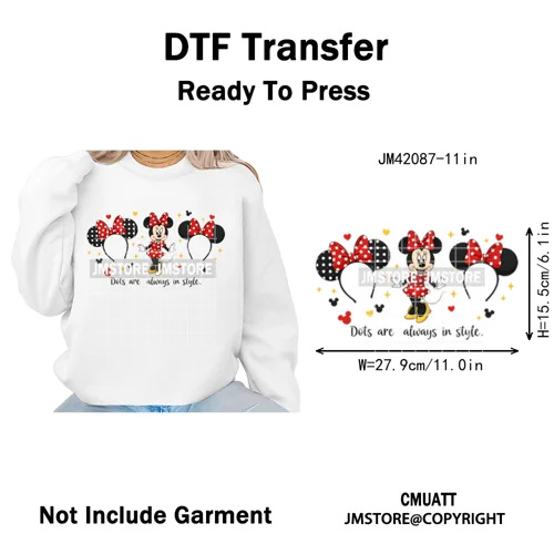 Cute Girls Coquette Magic Kingdom Mouse Ears Cartoon Quotes Iron on DTF Washable Transfers Stickers Ready to Press for T-shirts