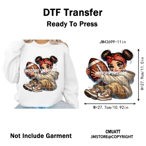 Cute Sporty Fans Chicana Mexican Girls Kids Football Season Iron on Washable DTF Transfers Stickers Ready to Press for Clothing